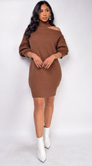 Tory Brown Cut Out Shoulder Sweater Dress