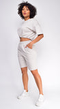 Nia Stone Grey Crop Drawstring Top And Short Set