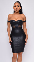 You Could Never Black Metallic Off Shoulder Bandage Dress