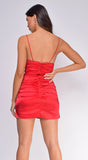 Gemma Red Crinkle Ruched Satin Dress