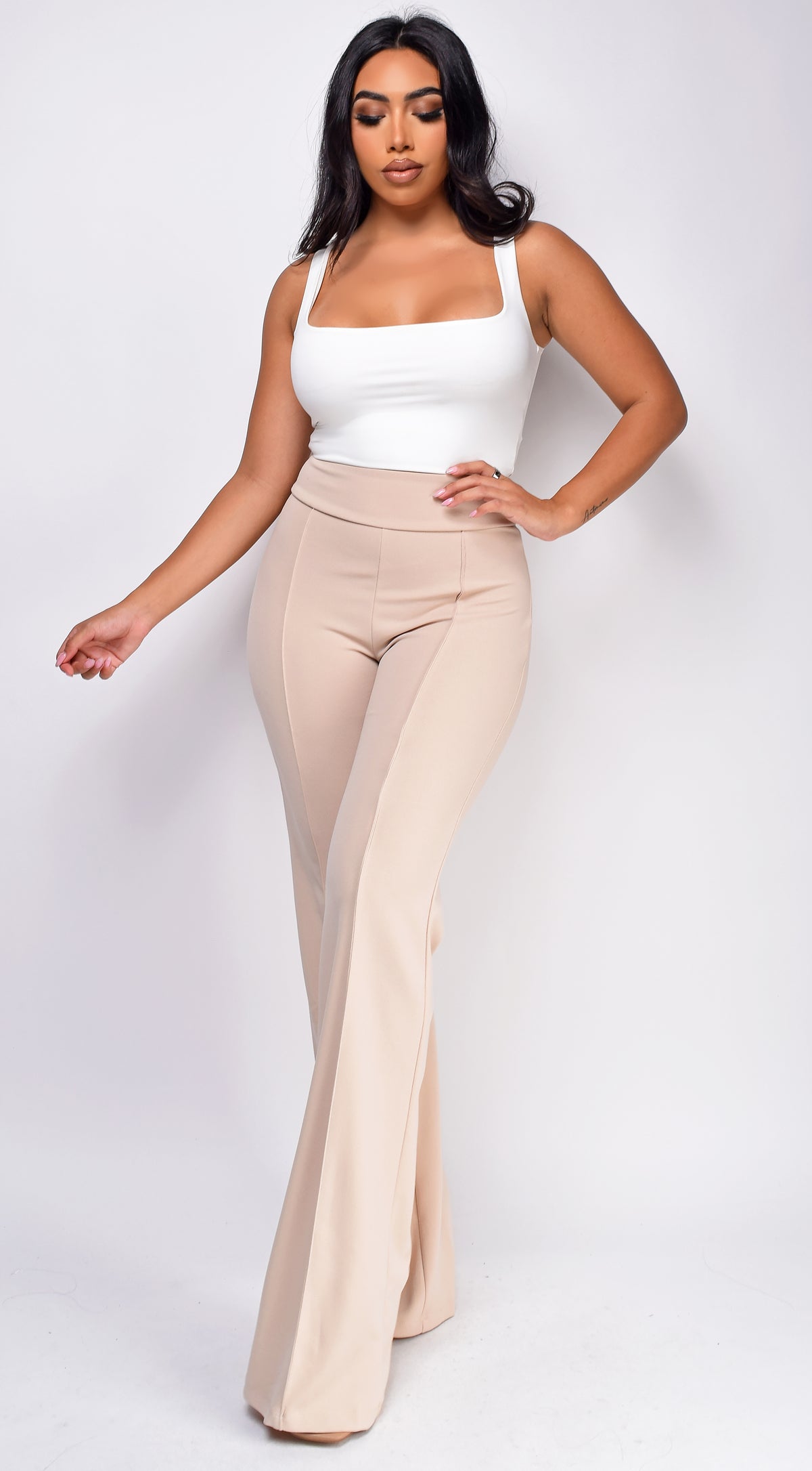 Ellery Beige High Waist Flare Pants