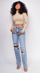 Rema Blue Knee Distressed Straight Leg Jeans