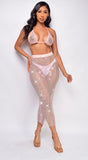 Primavera Pink Rhinestone Bikini Top & Skirt Coverup Set