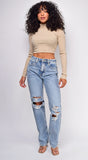 Rema Blue Knee Distressed Straight Leg Jeans
