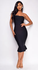 Dawn Black Fluted Bandage Midi Dress