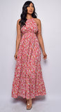 Ramani Red Pink Floral Print Maxi Dress