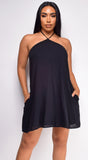 Kaia Black Halter Flowy Mini Dress