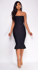 Dawn Black Fluted Bandage Midi Dress