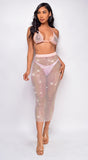 Primavera Pink Rhinestone Bikini Top & Skirt Coverup Set
