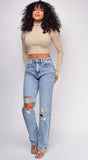 Rema Blue Knee Distressed Straight Leg Jeans