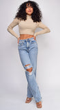Rema Blue Knee Distressed Straight Leg Jeans