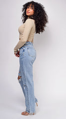 Rema Blue Knee Distressed Straight Leg Jeans