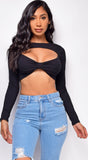 Ashlyn Black Cut Out Long Sleeve Crop Top