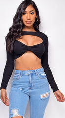Ashlyn Black Cut Out Long Sleeve Crop Top