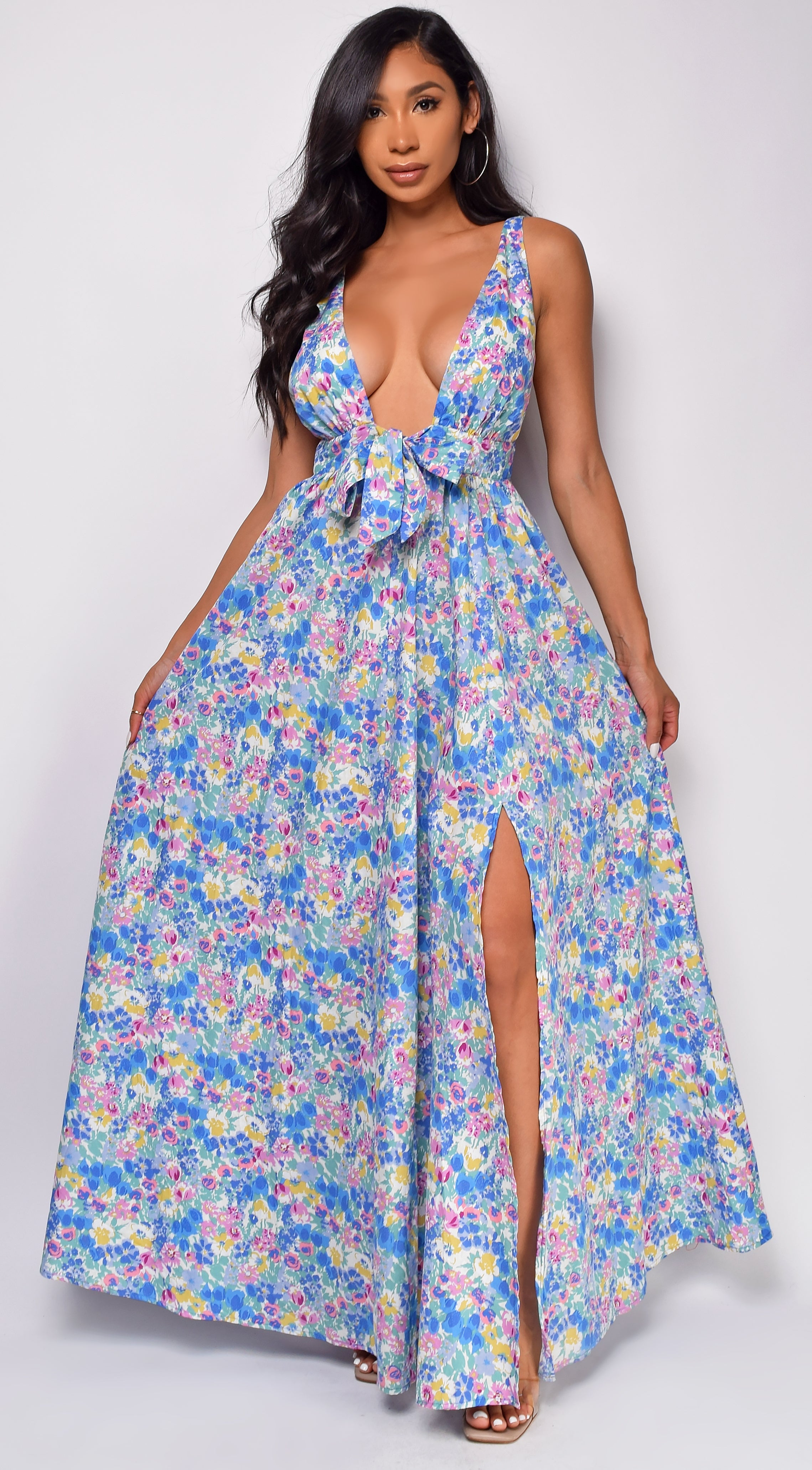 Maylah Blue Floral Print Maxi Dress