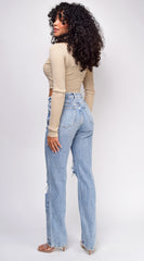 Rema Blue Knee Distressed Straight Leg Jeans