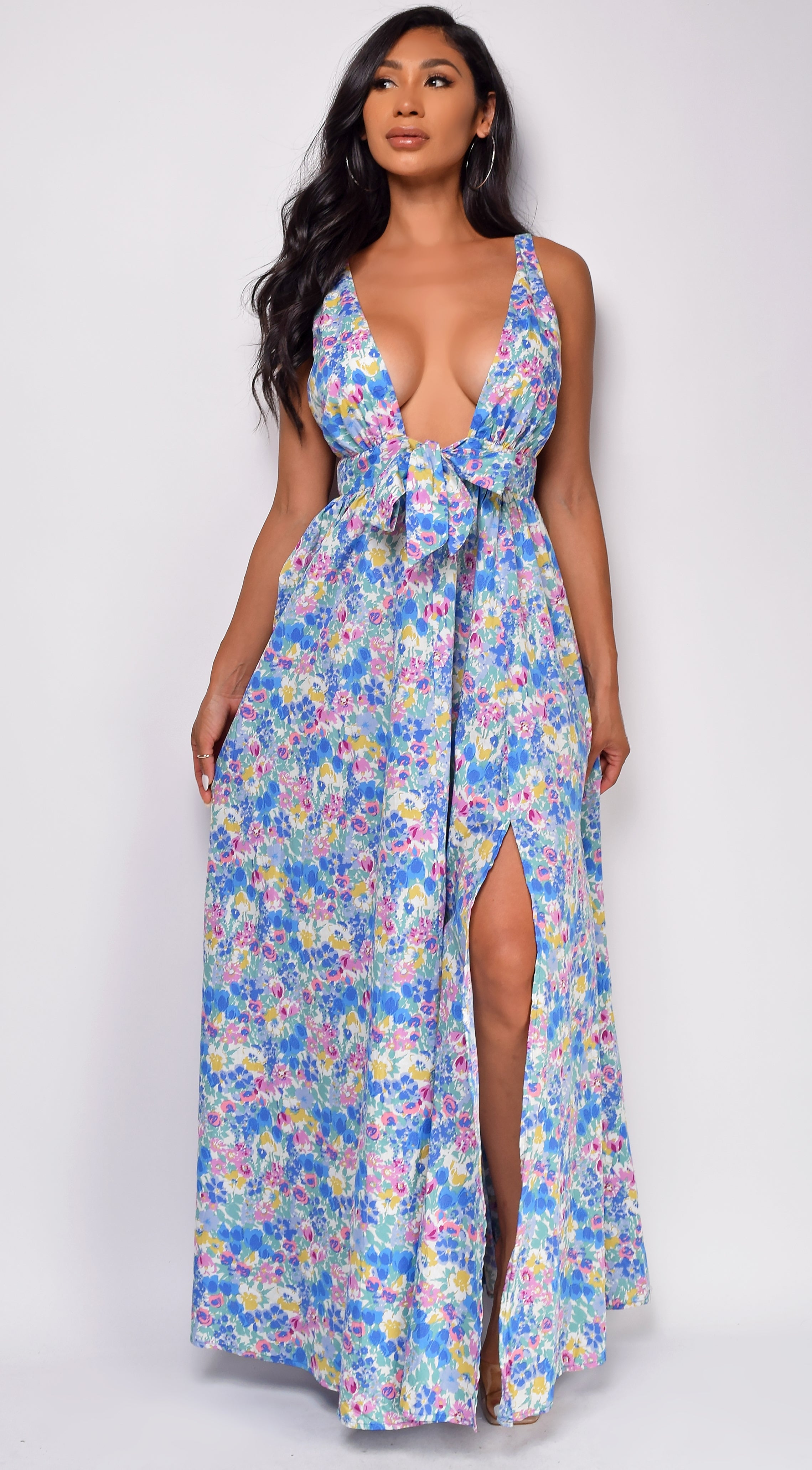Maylah Blue Floral Print Maxi Dress