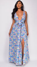 Maylah Blue Floral Print Maxi Dress close-up of floral print