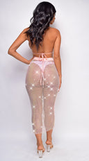 Primavera Pink Rhinestone Bikini Top & Skirt Coverup Set