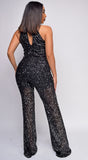 Kallan Black Mock Neck Sequin Jumpsuit