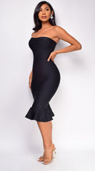 Dawn Black Fluted Bandage Midi Dress