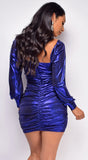 Julia Blue Shine Metallic Ruched Dress