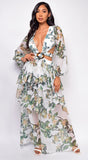 Elle White Green Floral Maxi Dress