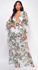 Elle White Green Floral Maxi Dress