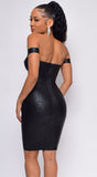 You Could Never Black Metallic Off Shoulder Bandage Dress