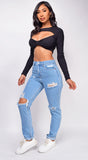 Ashlyn Black Cut Out Long Sleeve Crop Top