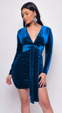 Naira Navy Blue V Neck Velvet Dress