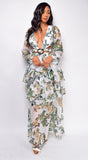 Elle White Green Floral Maxi Dress