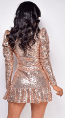 Fleur Rose Gold Ruffle Sequin Dress