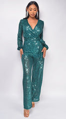 Zaneta Green Sequin Jumpsuit