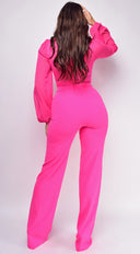 Nerine Crochet Lace Mesh Jumpsuit - Ultra Pink