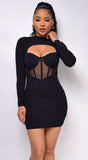 Joani Black Bustier Mesh Cut Out Dress