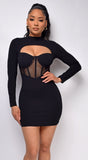 Joani Black Bustier Mesh Cut Out Dress