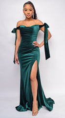 Mila Green Off Shoulder Velvet Gown