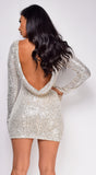 Winslet Beige Champaign Drape Back Sequin Mini Dress