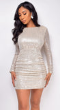 Rumi Cream White Ruched Open Back Dress