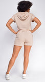 Chenille Sand Beige Crop Hoodie And Short Set