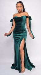 Mila Green Off Shoulder Velvet Gown