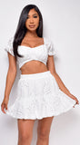 Bria White Crochet Lace Skirt & Top Set