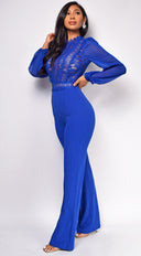 Nerine Crochet Lace Mesh Jumpsuit - Royal Blue