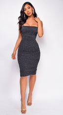 Novara Black Sparkle Mesh Ruched Dress