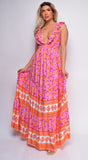 Greta Pink Multi Color Floral Print Maxi Dress