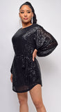 Tara Black Belted Sequin Dress