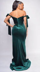 Mila Green Off Shoulder Velvet Gown