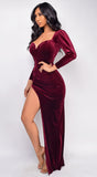 Tanya Red Velvet High Slit Gown