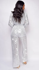 Zaneta Silver Sequin Jumpsuit